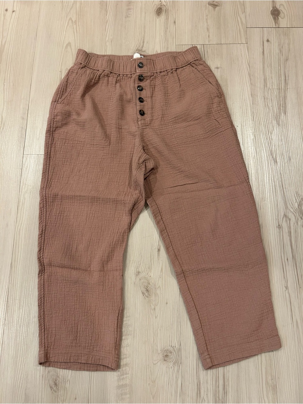 Madewell Dusty Rose Cotton-Linen Pull-On High-Rise Tapered Pants